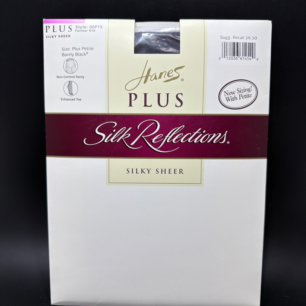 Hanes Plus Silk Reflections Silky Sheer Pantyhose Barely Black 00P15 Plus Petite